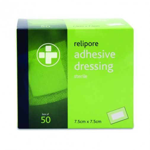 Relipore Adhesive Dressing Pads Sterile 7.5cm x 7.5cm Box of 50