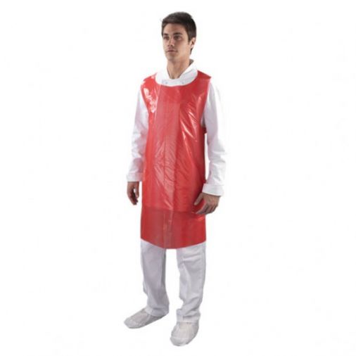 Red Disposable Polythene Aprons on a ROLL x 200