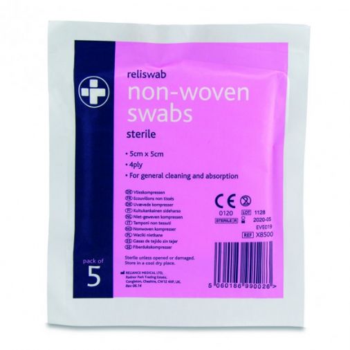 Reliswab Swabs Non-Woven Sterile 4ply 5cm x 5cm - Pack of 5