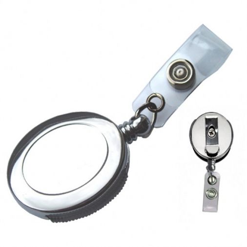 Oval chrome medium duty badge reel with strap - Pack of 10